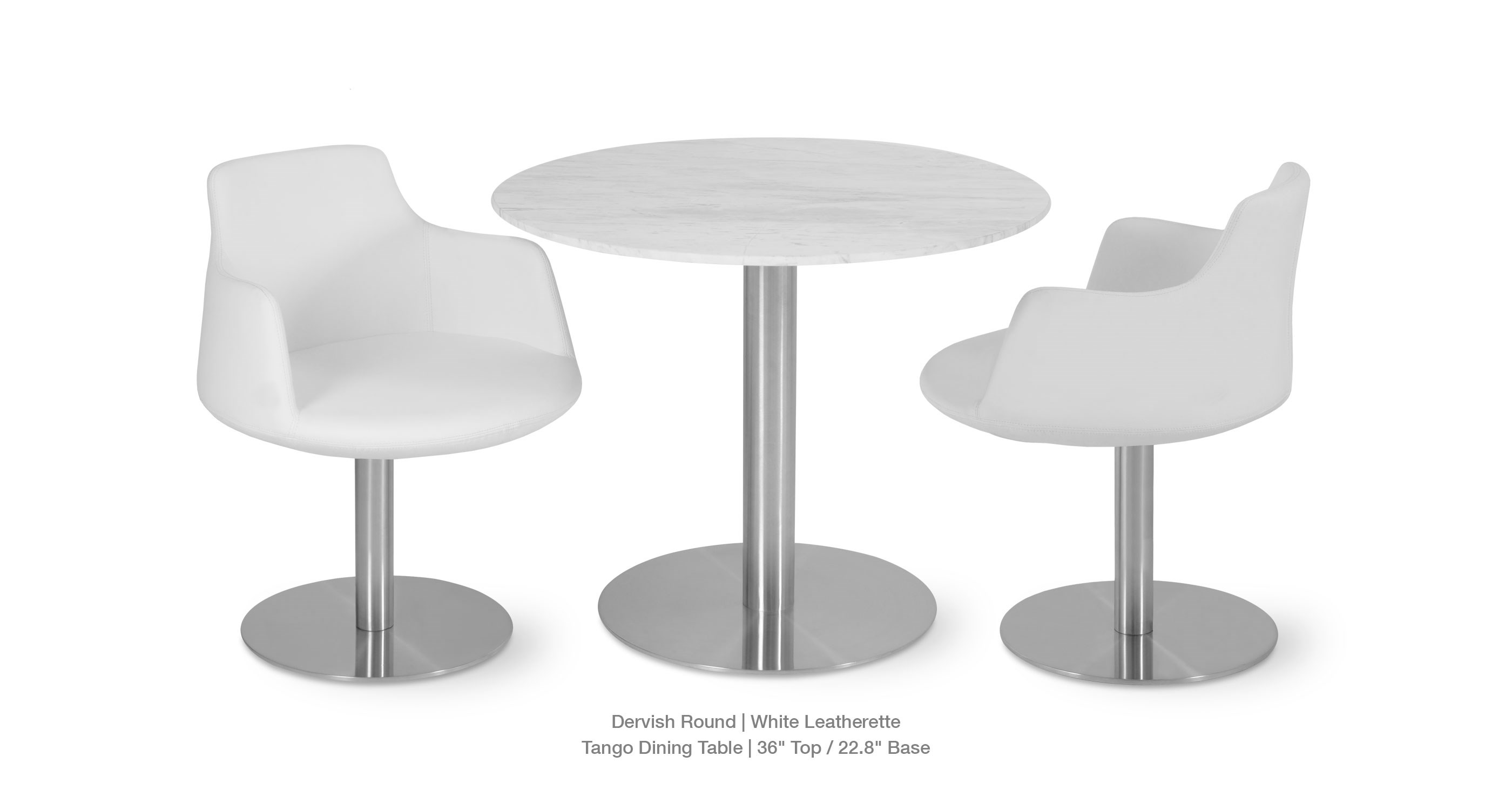 Dervish Round White Leathertte - Tango Dining Marble